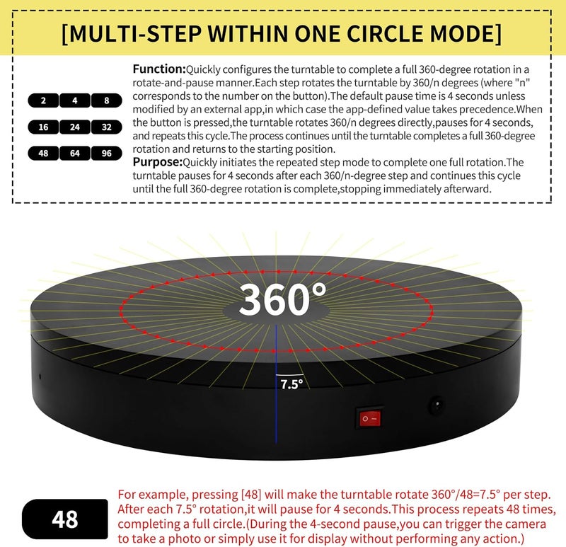 ComXim 7.9In Remote Motorized Electric Turntable Rotating Display Stand Spinning Rotating Platform 360 Photography Turntable lazy susan base giratoria para for Photography,Display (Load Range:40~100lbs) - Image 5